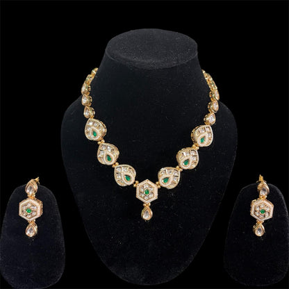 Geometric Emerald-Drop Kundan Necklace Set