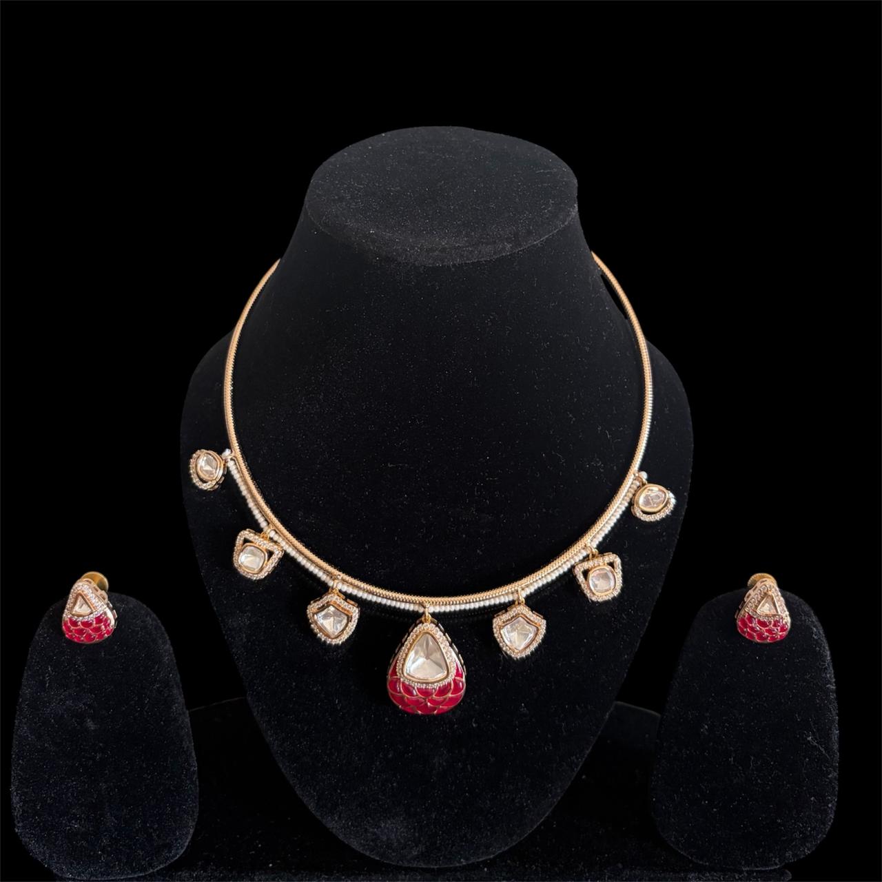 Aaryahi Ruby-Red Enamel  Hasli Set