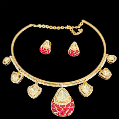 Aaryahi Ruby-Red Enamel  Hasli Set