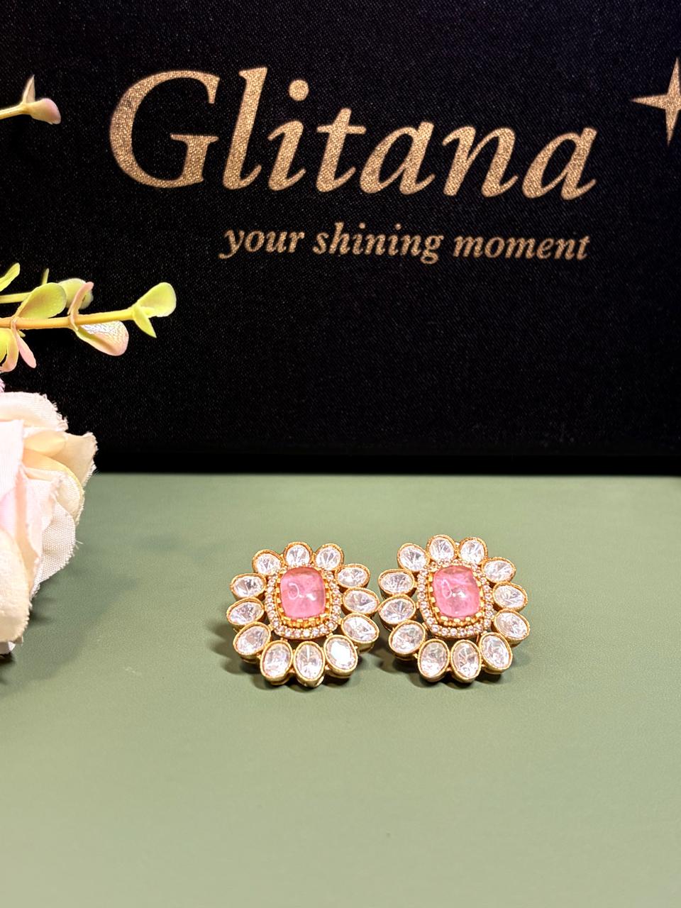 Mossanite 18 k Gold plated pink Doublet Studs