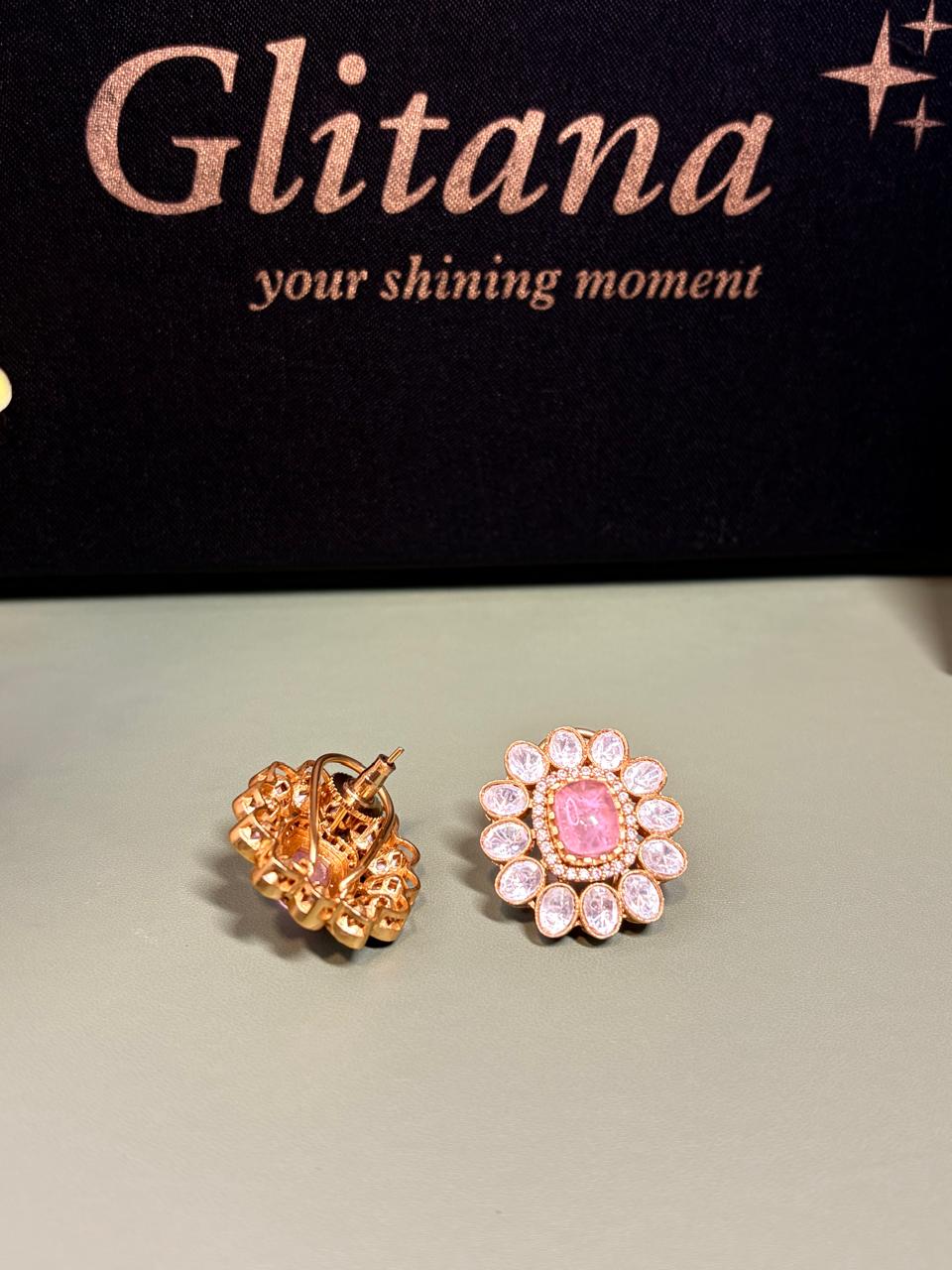 Mossanite 18 k Gold plated pink Doublet Studs