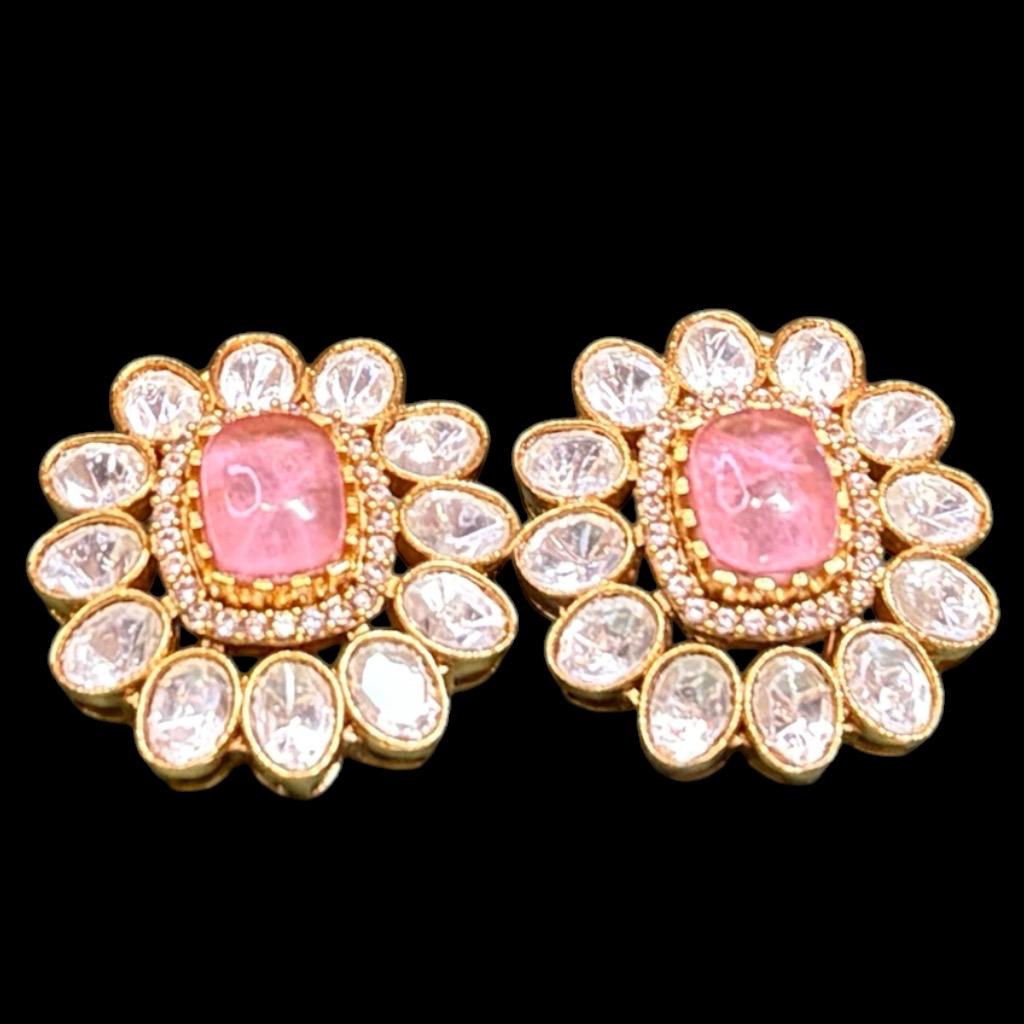 Mossanite 18 k Gold plated pink Doublet Studs