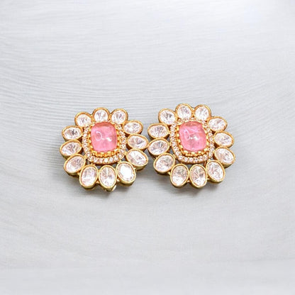 Mossanite 18 k Gold plated pink Doublet Studs
