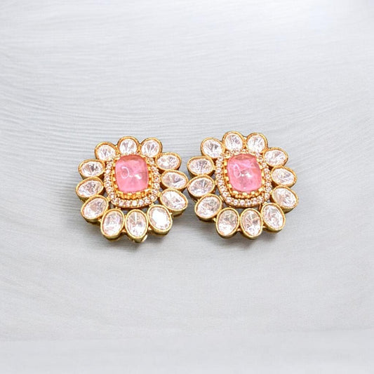 Mossanite 18 k Gold plated pink Doublet Studs