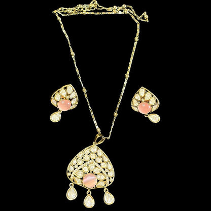 Regal Peach Polki Pendant Set