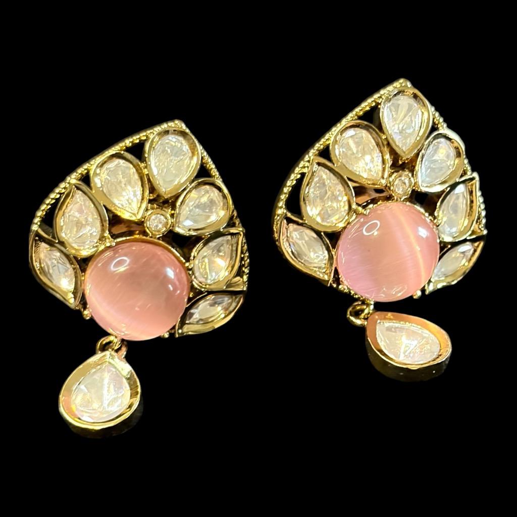 Regal Peach Polki Pendant Set