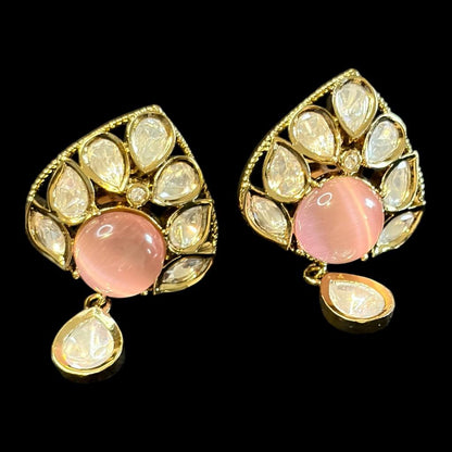 Regal Peach Polki Pendant Set