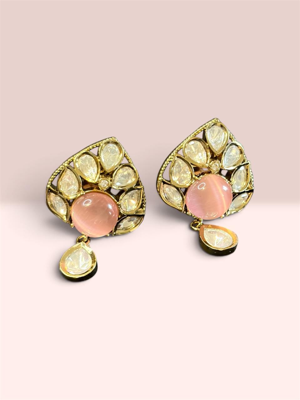 Regal Peach Polki Pendant Set