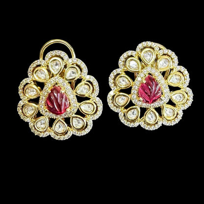 Sultana Carved Ruby & Polki Teardrop Pendant Set