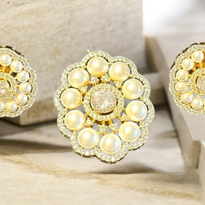 Gilded Pearl and Diamond Floral PendentSet