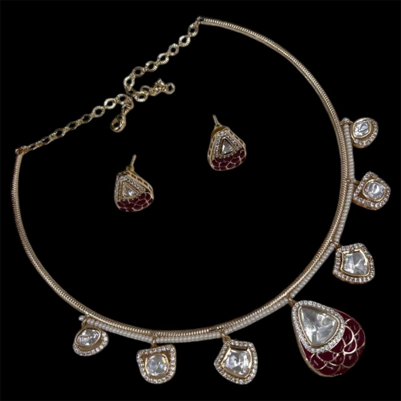 Aaryahi Ruby-Red Enamel  Hasli Set