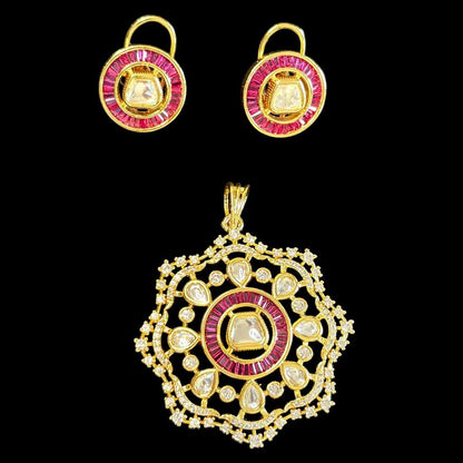 Regal Ruby & Polki Floral Statement Pendant Set