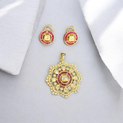 Regal Ruby & Polki Floral Statement Pendant Set