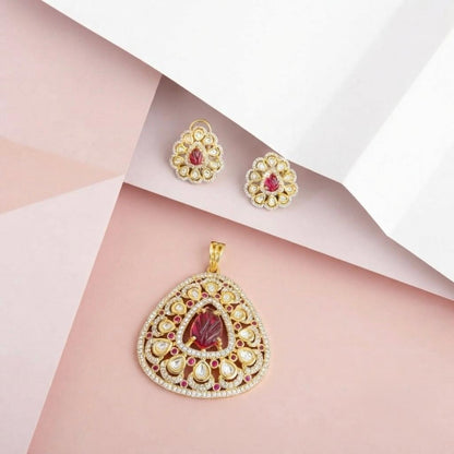 Sultana Carved Ruby & Polki Teardrop Pendant Set
