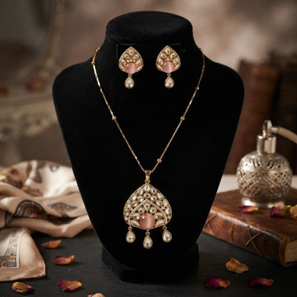 Regal Peach Polki Pendant Set