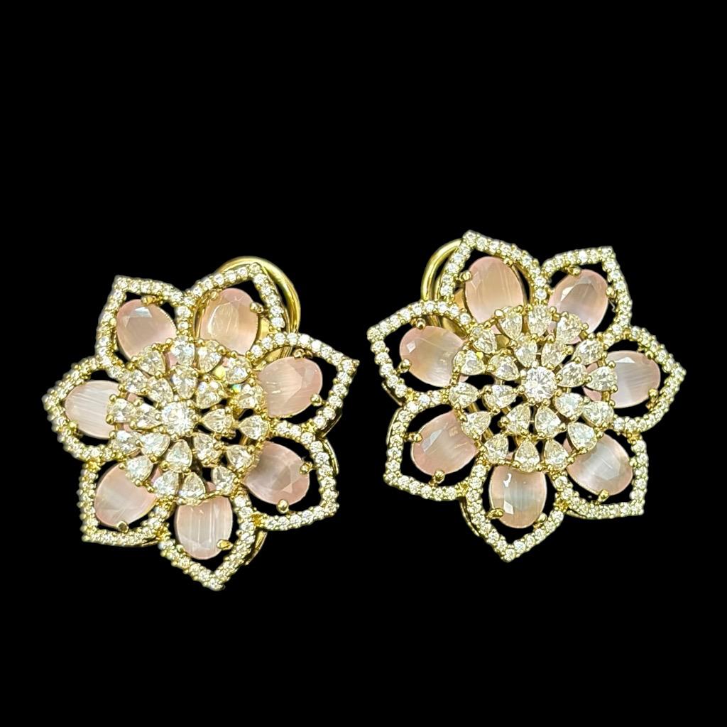 Blush Pink Floral Cubic Zirconia Stud Earrings
