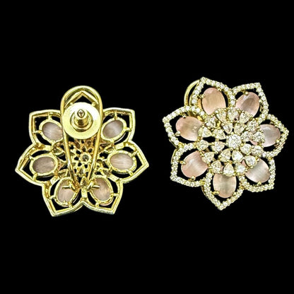 Blush Pink Floral Cubic Zirconia Stud Earrings