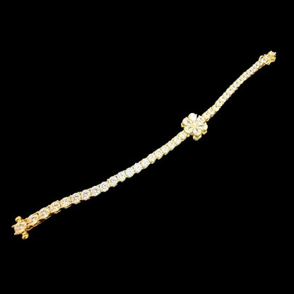 Gold-Plated Floral Cubic Zirconia Tennis Bracelet