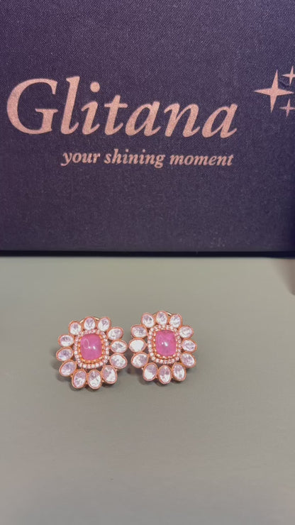 Mossanite 18 k Gold plated pink Doublet Studs